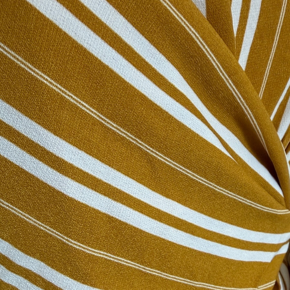 Every Striped Mustard Yellow mock Wrap Dress Size L - Picture 2 of 11